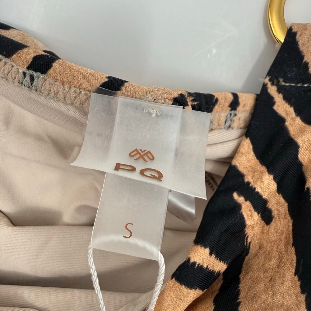 PQ Swim Bikini Bottom SZ Small NWT Cleo Link TieSide Teeny Tiger Print Gold Ring - Picture 5 of 16
